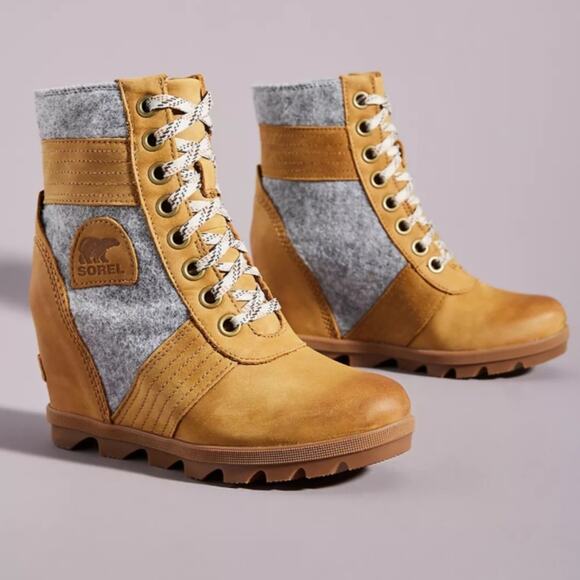 Sorel Lexie Wedge Weather Boots Camel Brown - Picture 1 of 15